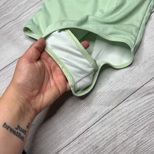 Zaful Sage Green Crinkle Ribbed One Piece Deep Scoop Neck One Piece Swimsuit S thumbnail 3
