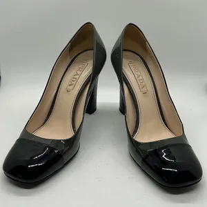 Prada Authenticated Black/Dark Gray Leather High Heels Shoes *Sz 37.5/US Sz 7.5* thumbnail 3