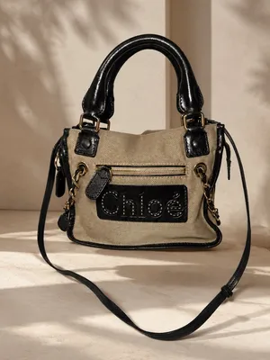 Chloé Canvas & Black Leather Satchel Crossbody Bag Gold Hardware thumbnail 1