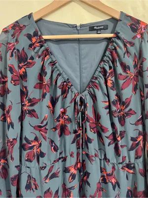 Madewell Green Floral Winter Orchid Willowleaf Tie Sleeves Maxi Dress 10 thumbnail 8