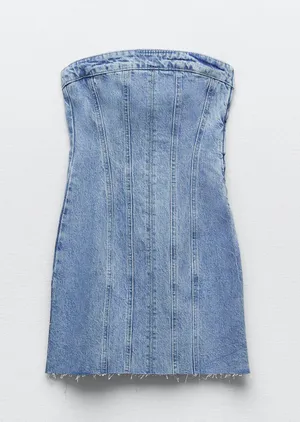 ZARA Mini Denim Dress Bandau Sleevless Blogger Casual Summer thumbnail 11