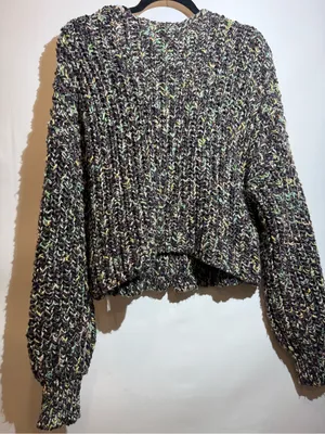 NWT Free People Flea Market Neon Sand Colorblock Cropped Chunky Cardi Size S thumbnail 3