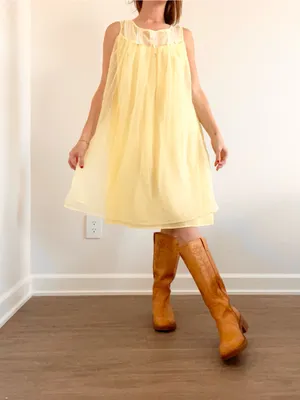Vintage Sleeveless Yellow Chiffon Dress with Sheer Yoke thumbnail 3