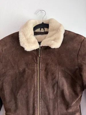 Y2K leather suede bomber jacket with fuzzy lining size small Brown thumbnail 5