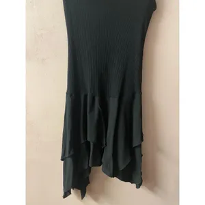 Zara Black Ribbed Bodice Asymmetrical Tiered Flowy Skirt Mini Dress Size M NWT thumbnail 9