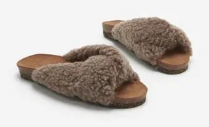 Flattered‎ Lou Teddy Knotted Genuine Shearling Slide Sandals in Taupe thumbnail 1