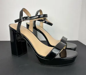 mix no. 6 Black Patent Platform Block Heel Sandals - Women thumbnail 1