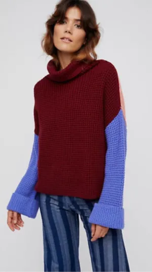 Free People Party City Oversize Chucky Knit Color Block Turtle‎ Neck Size XS thumbnail 1
