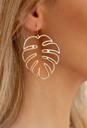 monstera leaf earrings, palm leaf earrings, tropic thumbnail 1