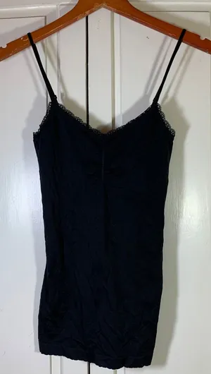 Victoria's Secret Black Lace Trim Ruched Bust Camisole Tank Top Small Festival‎ thumbnail 1