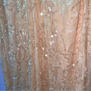 Vintage Size M Pastel Peach Silk Sequin Ball Gown Formal Dress Modest Hoco Prom thumbnail 5