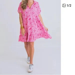 NEW KARLIE Floral Short Tier Dress pink nwot mini button up CASUAL Tuckernuck thumbnail 2