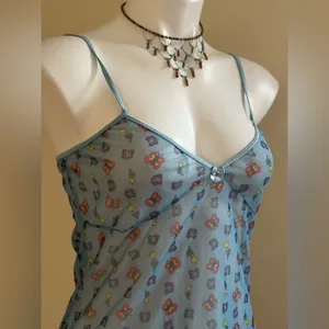 Peeping Tom Sheer Blue Floral & Butterfly Intimate Nightgown Elastic Straps Sz S thumbnail 3