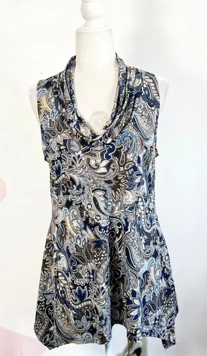 Y2k Asymmetrical Tank Top Sz Large 2000s Paisley Sequin Coachella Festival Retro thumbnail 1