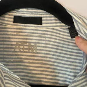 ATM Blue White Stripe Boyfriend Button Down Blouse Cotton Preppy Minimalist XS thumbnail 3