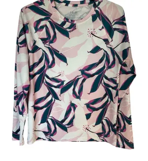 Huk Women's Pink and Green Leaf Print Blouse thumbnail 1