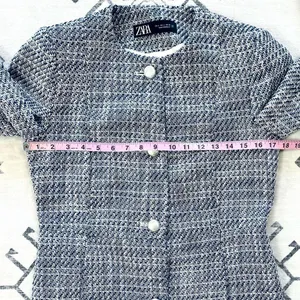 ZARA Long Structured Tweed Button Down Blazer Coat Small thumbnail 7