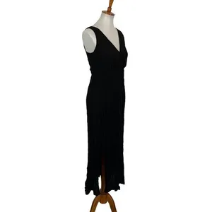 Shinestar Black Crinkle Sleeveless Maxi Dress Women's Small V-Neck Boho‎ Style thumbnail 4