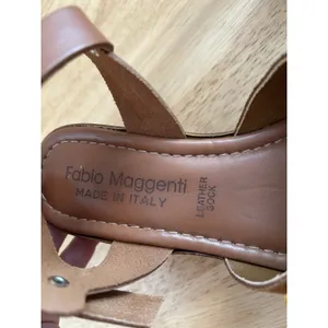 Fabio maggenti brown heel wedge leather flower accent Sz 7 boho floral See De thumbnail 3