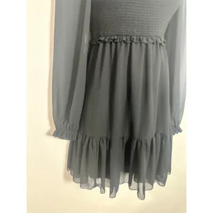 Aritzia Wilfred Black Tempest Chiffon Smocked Mini Dress Sheer Sleeve Size XS thumbnail 5