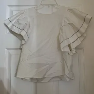 Zara White Ruffle Sleeve Blouse thumbnail 1