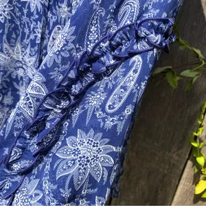 Ann Taylor Blue Paisley with ruffles Top Blouse M thumbnail 7
