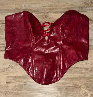 Faux red leather top thumbnail 1