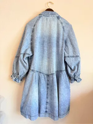 We the Free Hannah Denim mini dress buttondown, pockets, acid wash, Sz L thumbnail 4
