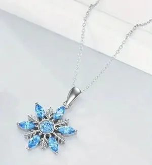 Snowflake Necklace 925 Sterling Silver Blue Snowflake Pendant Christmas Necklace for Women Holiday Birthday Gifts thumbnail 1