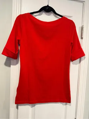 NWOT LRL Lauren Ralph Lauren Size S Red Boat Neck Cuffed Sleeve Top Cotton thumbnail 8