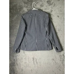 J.Crew Puckered Gingham Blazer Navy White Cotton 1-Button Blazer Jacket Size 6 thumbnail 3