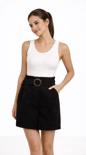 Zara TRF Black Paperbag Waist‎ Mini Skirt with Tortoiseshell Belt Size Medium thumbnail 1