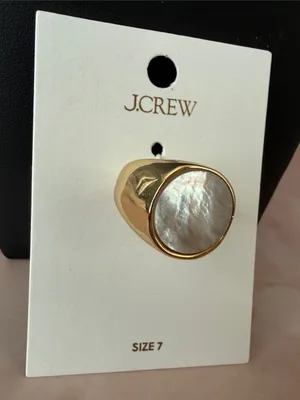 J. Crew | Gold-Tone Signet Ring with Iridescent Mother-of-Pearl | Sz 7 thumbnail 1