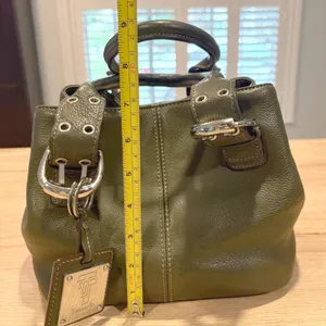 Tignanello Olive Green Pebbled‎ Leather Satchel Buckle Handbag Silver Hardware thumbnail 3