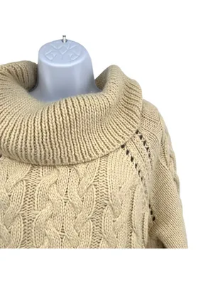 Volcom Snooders Beige Cream Cable Knit Chunky Cowl Neck Sweater Size Medium thumbnail 4