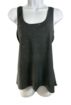 Aerie‎ Black Rhinestone Studded Scoop Neck Tank Top Deep Back Women Large L thumbnail 1