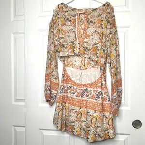 Free People Sun Print Paisley Cutout‎ Mini Dress Orange Yellow Gray Size M thumbnail 6