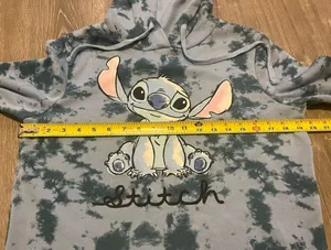 Disney Lilo and Stitch Ohana Blue Tie Dye Boxy Cropped Hoodie Sweatshirt Size S thumbnail 5