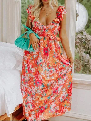 Sugar Lips Satin Floral Ruffle Midi Dress in Medium New thumbnail 2