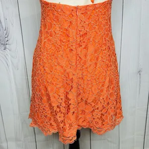 NBD Revolve Lace Overlay Floral Halter Dress Sz S Orange Mini A-Line Ribbon Tie thumbnail 10
