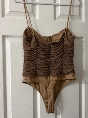 Lovers and Friends Brown Ruched Mesh Bustier Bodysuit Size L thumbnail 3