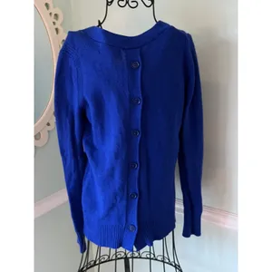 Banana Republic Filpucci Blue Italian V Neck‎ Back Button Sweater S Merino Wool thumbnail 2
