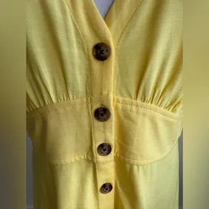 LOFT BUTTER YELLOW BUTTON FLARE MINI DRESS V NECK BUTTON DOWN SIZE 8 thumbnail 9