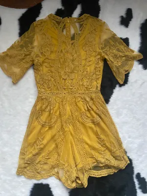 She + Sky Mustard Lace Romper thumbnail 5