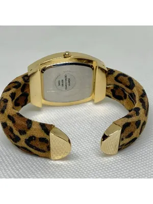 Vivani Women's gold tone Cheetah Print Cuff Band watch quartz 29mm 6” running thumbnail 4