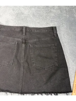 Madewell Black rigid denim a-line Button-Front Jean Mini Skirt 30 thumbnail 8