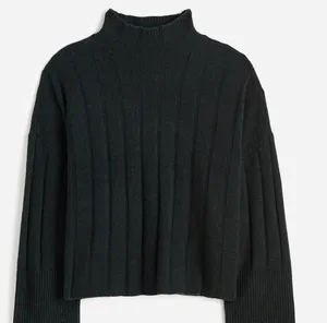 Madewell Small Black Wide Rib Knit Relaxed Mockneck Cashmere Wool Sweater thumbnail 1