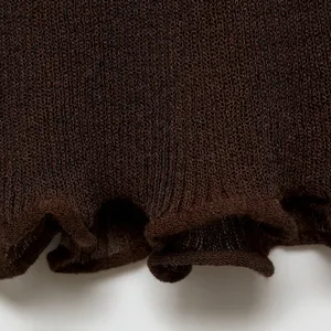 Mango MNG - Brown semi sheer fine knit ruffle trim mini dress thumbnail 6
