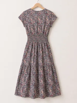 Nation Ltd. Boho Ditzy Floral 100% Pima Cotton Smocked Waist Maxi Dress Size XS thumbnail 5