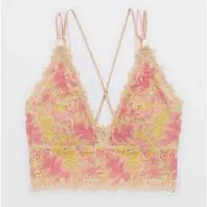 AERIE Sunkissed Lace Plunge Bralette Pink Orange‎ size XL thumbnail 1